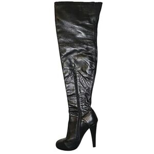 Women's Colin Stuart Black Leather Thigh-High Heeled Boots- Size 7.5B